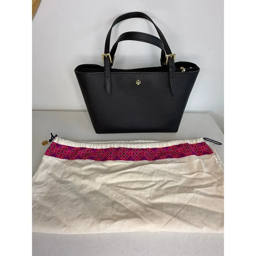 Tory Burch York Buckle Tote Black Saffiano Leather Large Work Bag